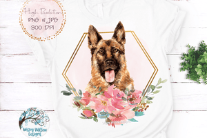 Floral German Shepherd Dog Sublimation PNG Wispy Willow Designs Company
