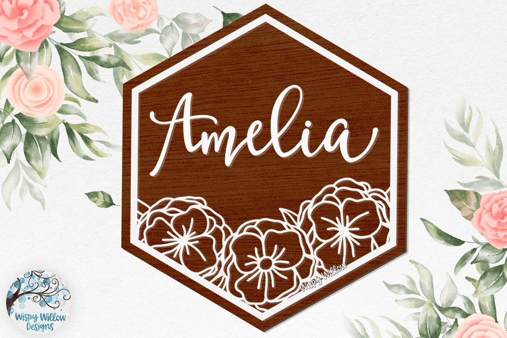 Floral Hexagon Sign for Glowforge or Laser Cutter Wispy Willow Designs Company