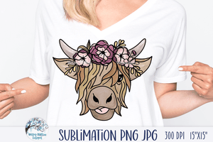 Floral Highland Cow Sublimation Png Wispy Willow Designs Company