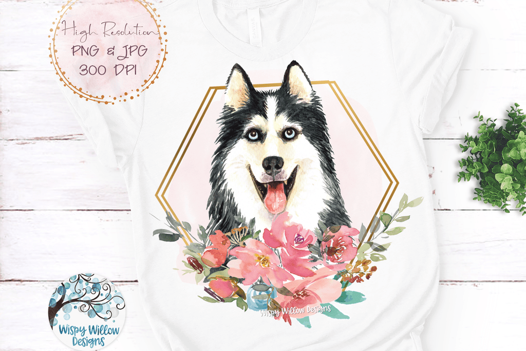 Floral Husky Dog Sublimation PNG Wispy Willow Designs Company
