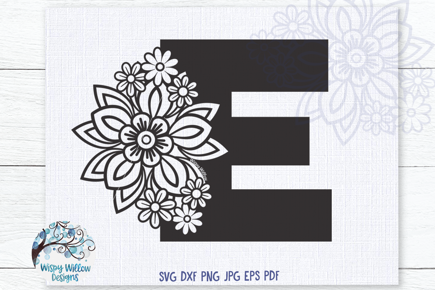 Floral Letter E SVG Wispy Willow Designs Company