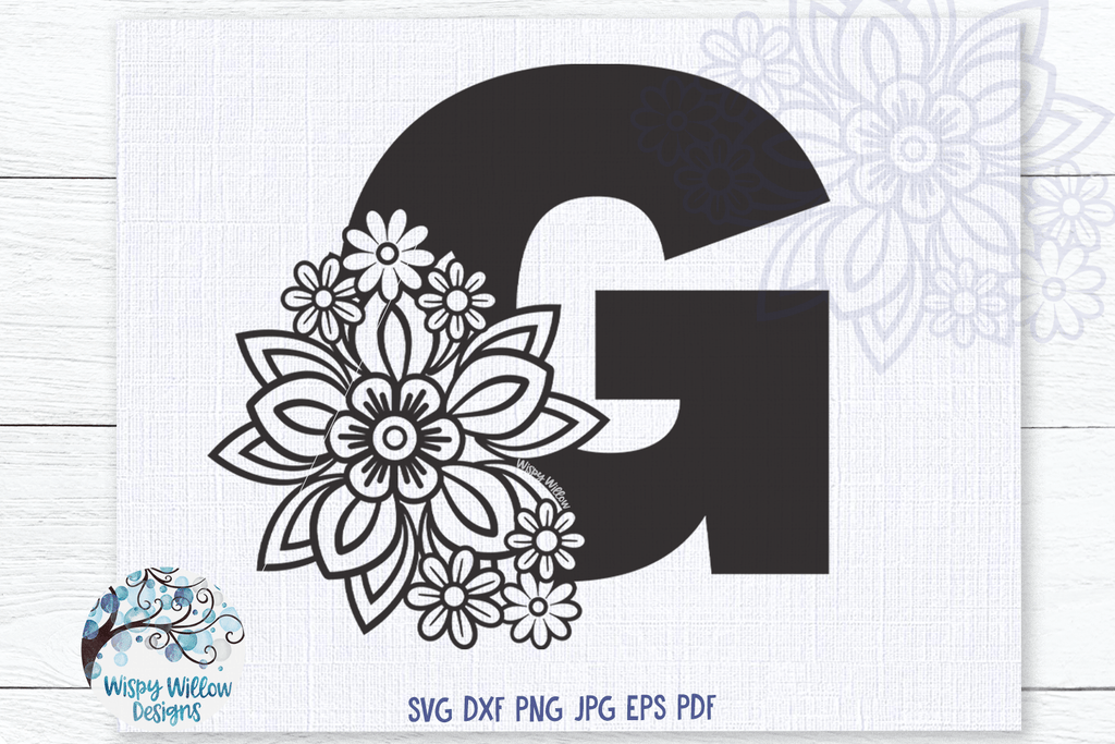 Floral Letter G SVG Wispy Willow Designs Company