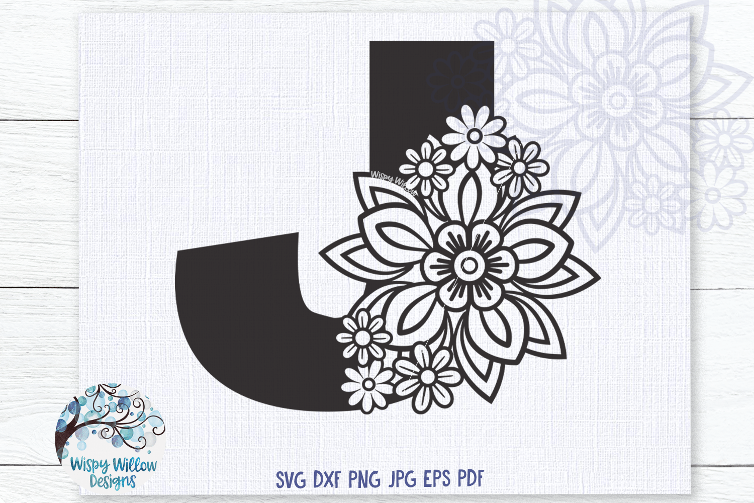 Floral Letter J SVG Wispy Willow Designs Company