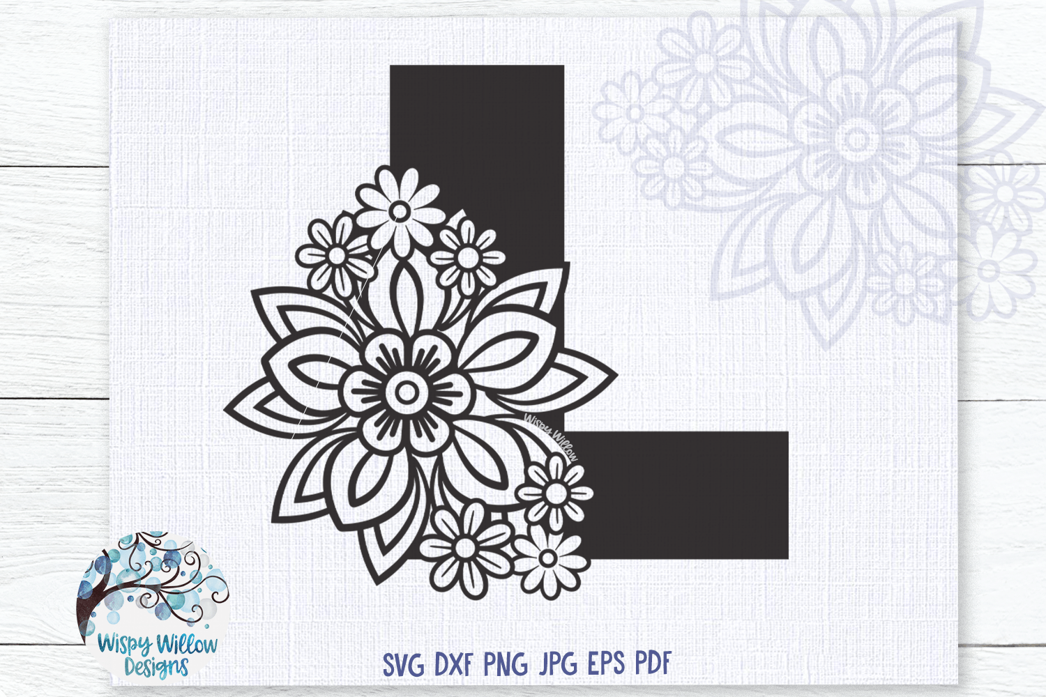 Floral Letter L SVG Wispy Willow Designs Company