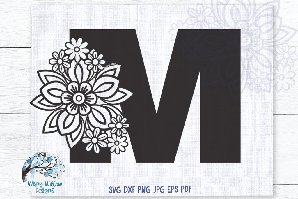 Floral Letter M SVG Wispy Willow Designs Company