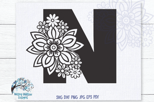 Floral Letter N SVG Wispy Willow Designs Company