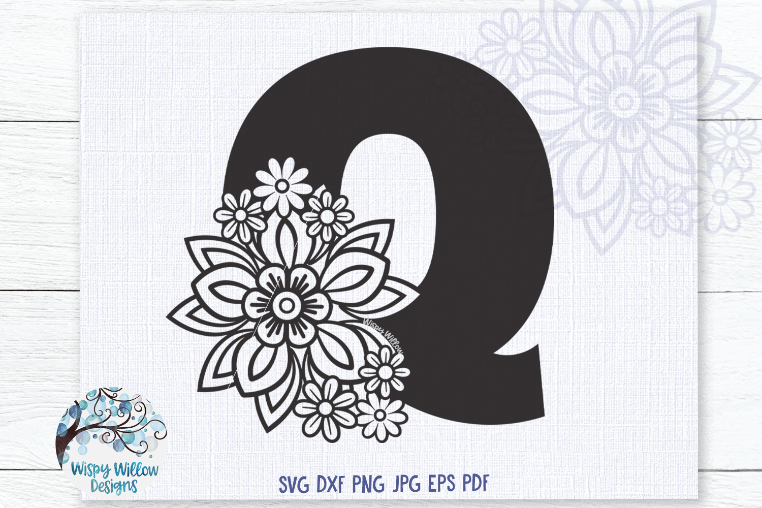 Floral Letter Q SVG Wispy Willow Designs Company