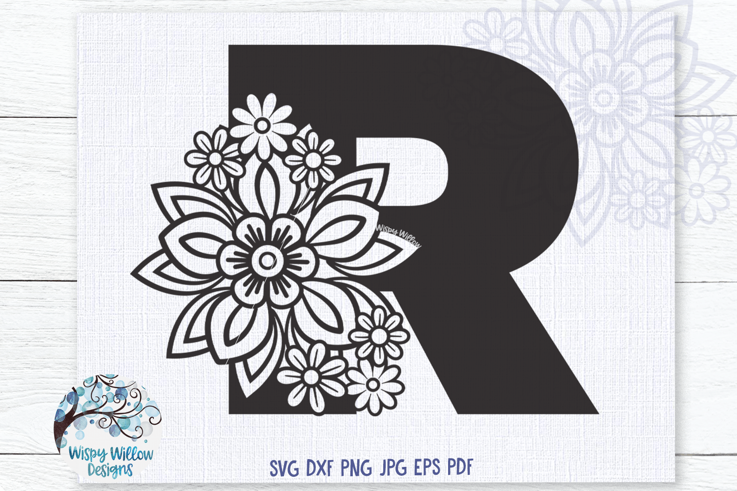 Floral Letter R SVG Wispy Willow Designs Company