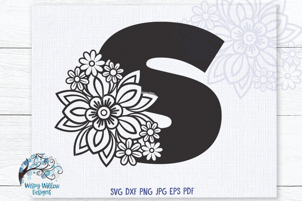 Floral Letter S SVG Wispy Willow Designs Company