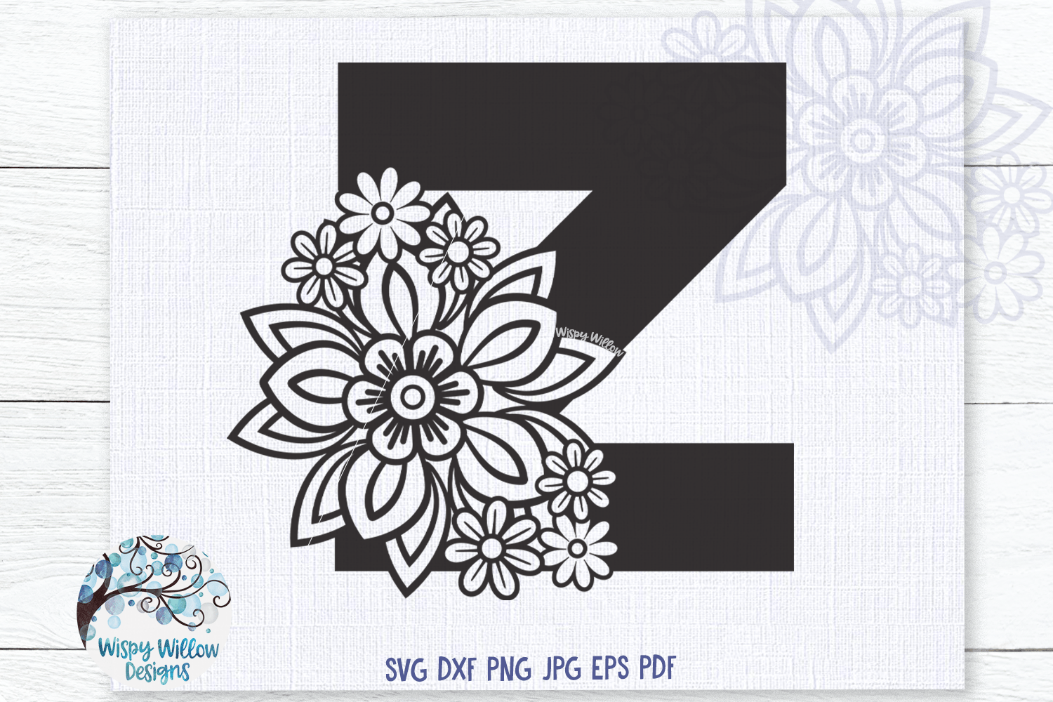 Floral Letter Z SVG Wispy Willow Designs Company