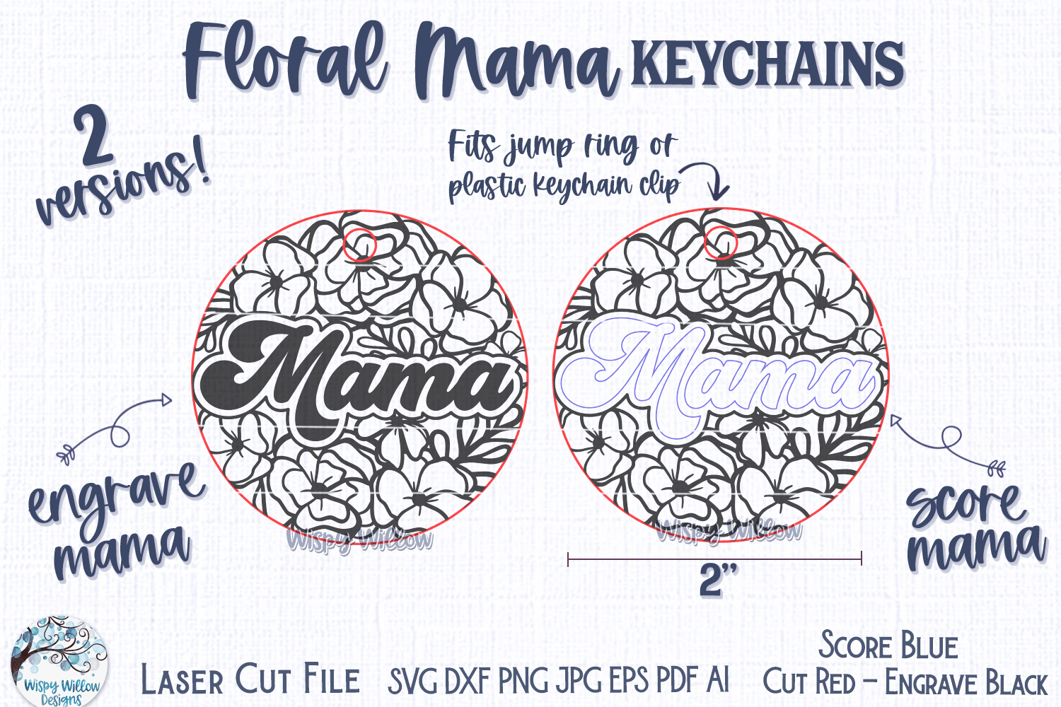 Floral Mama Keychain for Glowforge or Laser Cutter Wispy Willow Designs Company