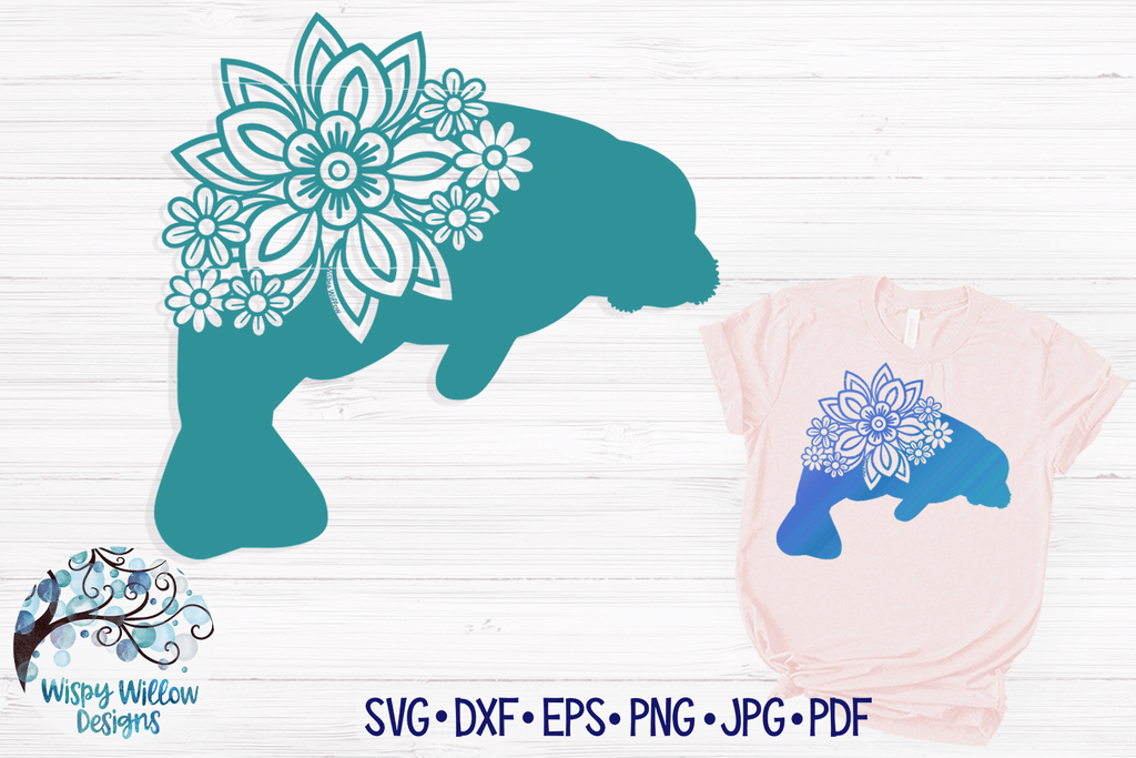 Floral Manatee SVG Wispy Willow Designs Company