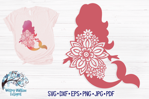 Floral Mermaid SVG Wispy Willow Designs Company