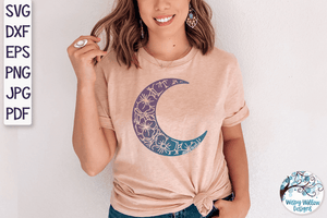 Floral Moon Mandala SVG | Moon with Flowers Wispy Willow Designs Company