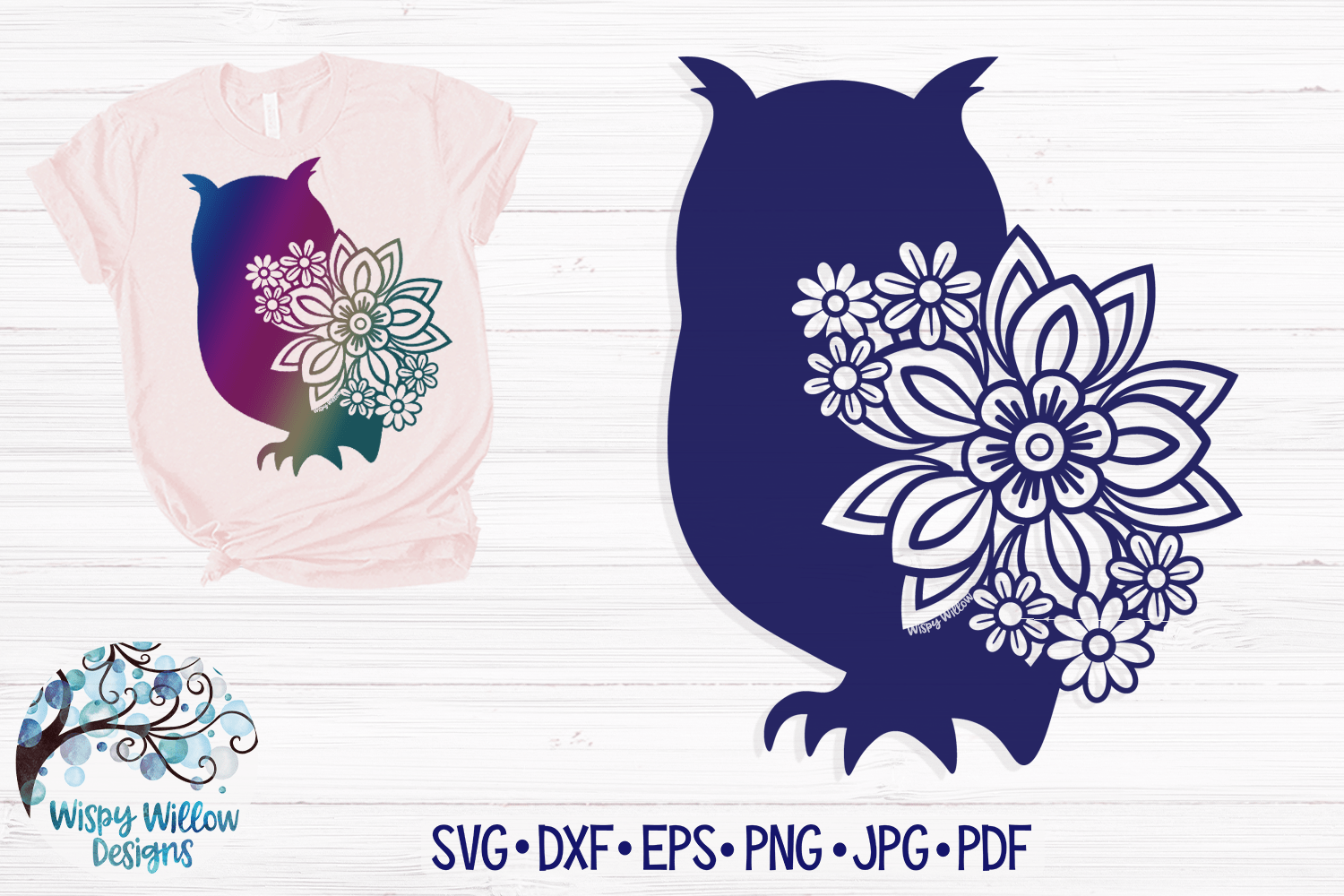 Floral Owl SVG Wispy Willow Designs Company