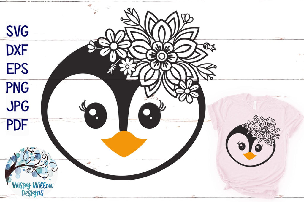 Floral Penguin SVG Wispy Willow Designs Company
