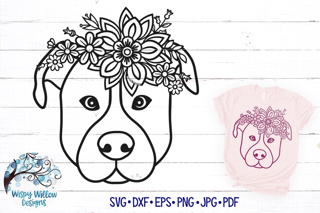 Floral Pitbull Dog SVG Wispy Willow Designs Company