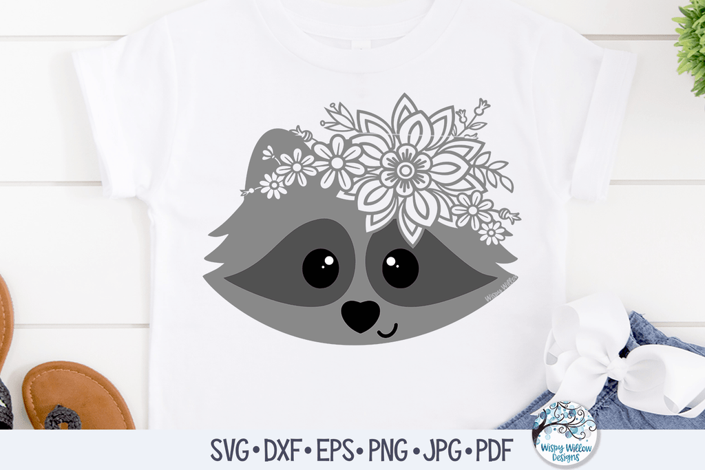 Floral Raccoon SVG Wispy Willow Designs Company