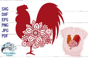 Floral Rooster SVG Wispy Willow Designs Company