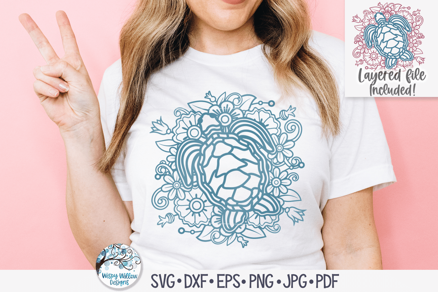 Floral Sea Turtle Mandala SVG Wispy Willow Designs Company