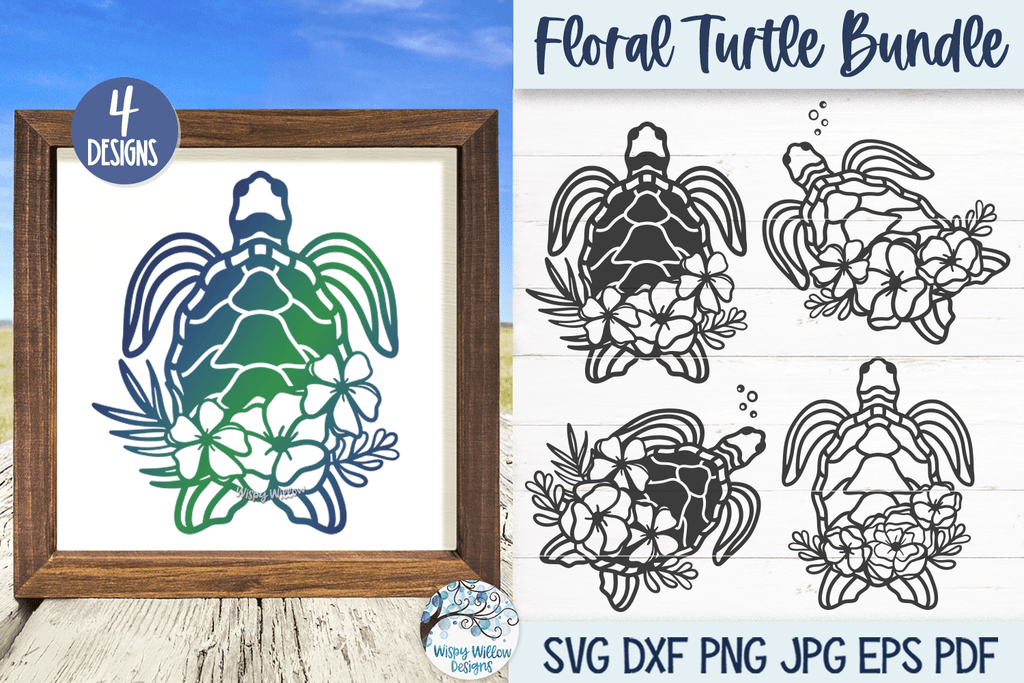 Floral Sea Turtle SVG Bundle Wispy Willow Designs Company
