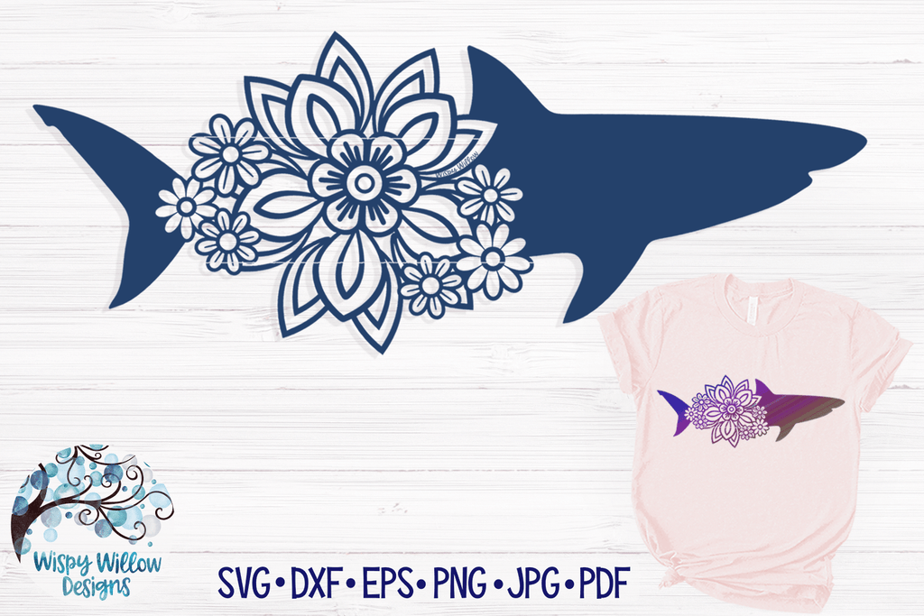 Floral Shark SVG Wispy Willow Designs Company