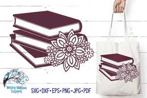 Floral Stack of Books SVG Wispy Willow Designs Company