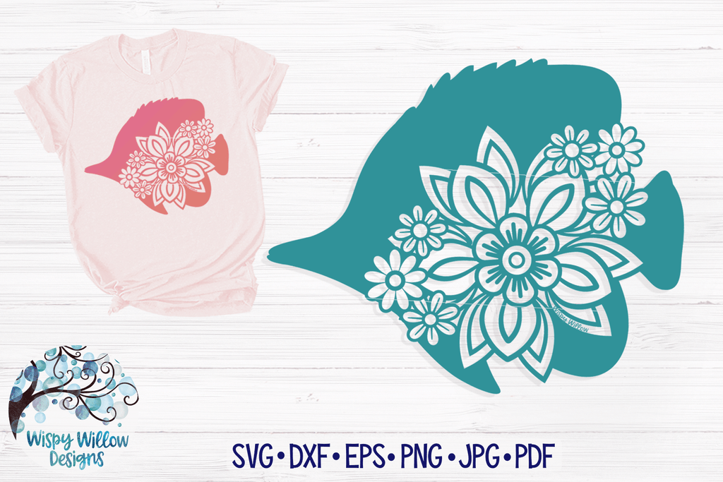 Floral Tropical Fish SVG Wispy Willow Designs Company