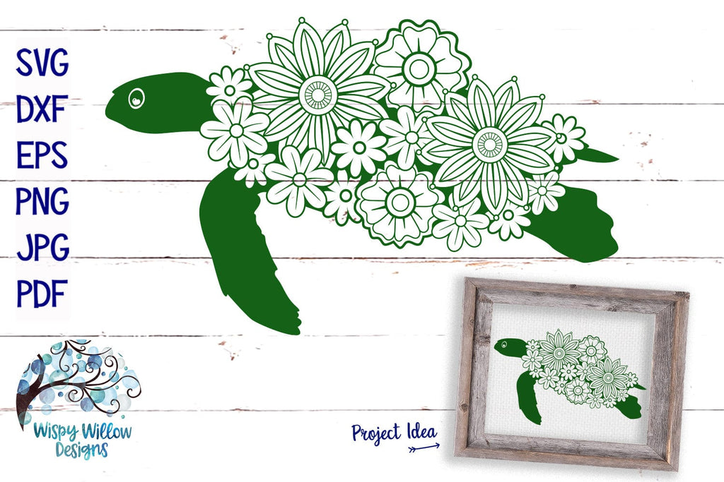 Floral Turtle Mandala SVG Wispy Willow Designs Company