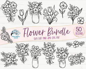 Flower SVG Bundle | 50 Flower Cut Files Wispy Willow Designs Company