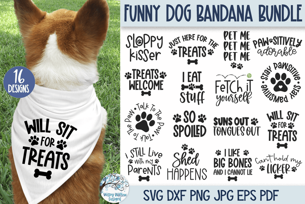 Funny Dog Bandana SVG Bundle | 16 Pet Shirt Phrases Wispy Willow Designs Company