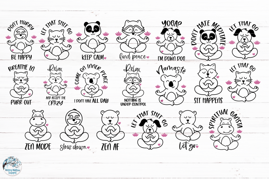Funny Yoga Animals SVG Bundle | Funny Yoga Quotes SVGs Wispy Willow Designs Company