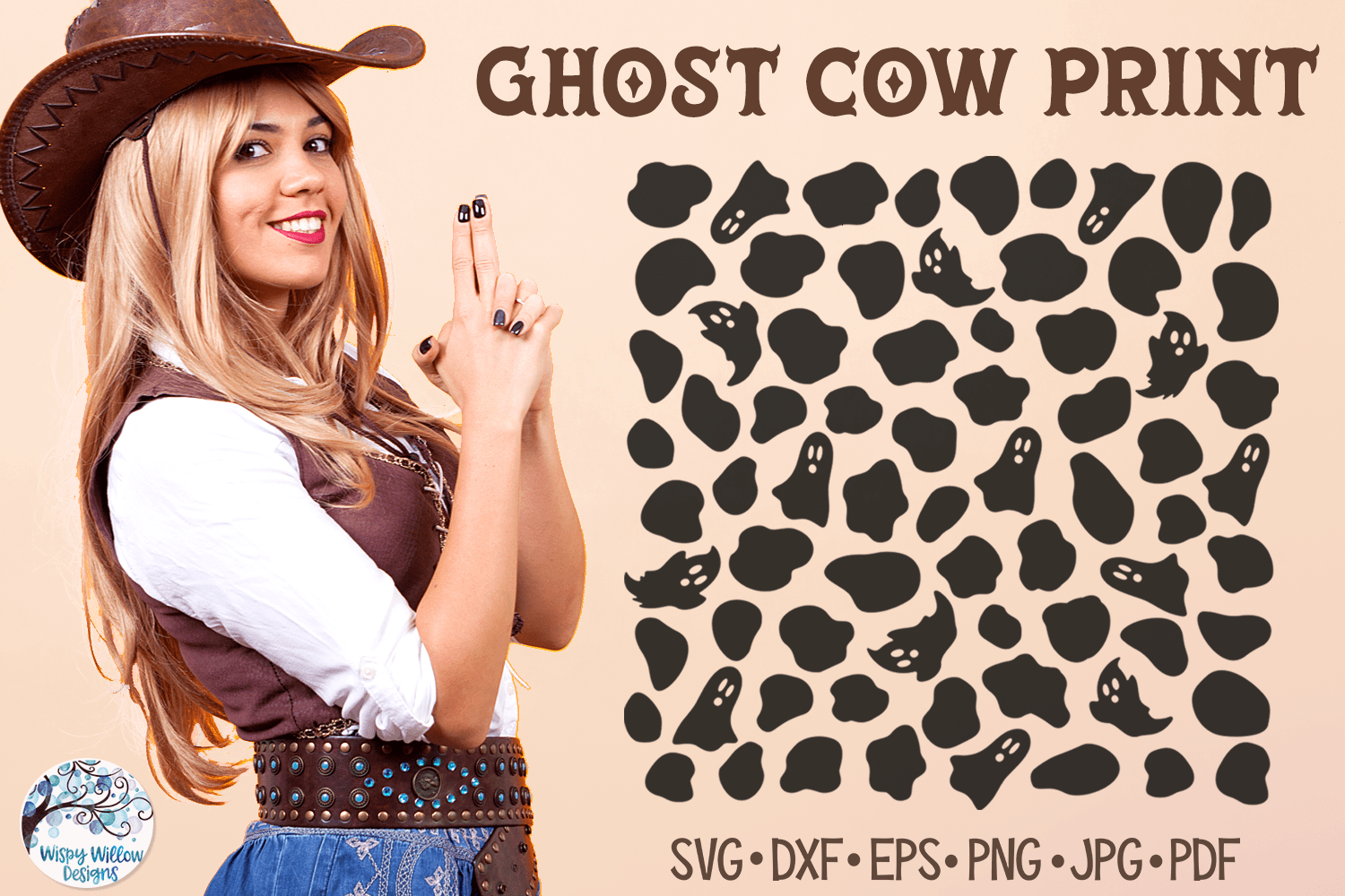 Ghost Cow Print SVG | Halloween Animal Pattern Wispy Willow Designs Company