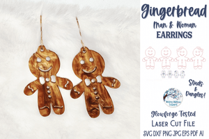 Gingerbread Man and Woman Earrings for Glowforge Laser Cutter SVG Wispy Willow Designs Company