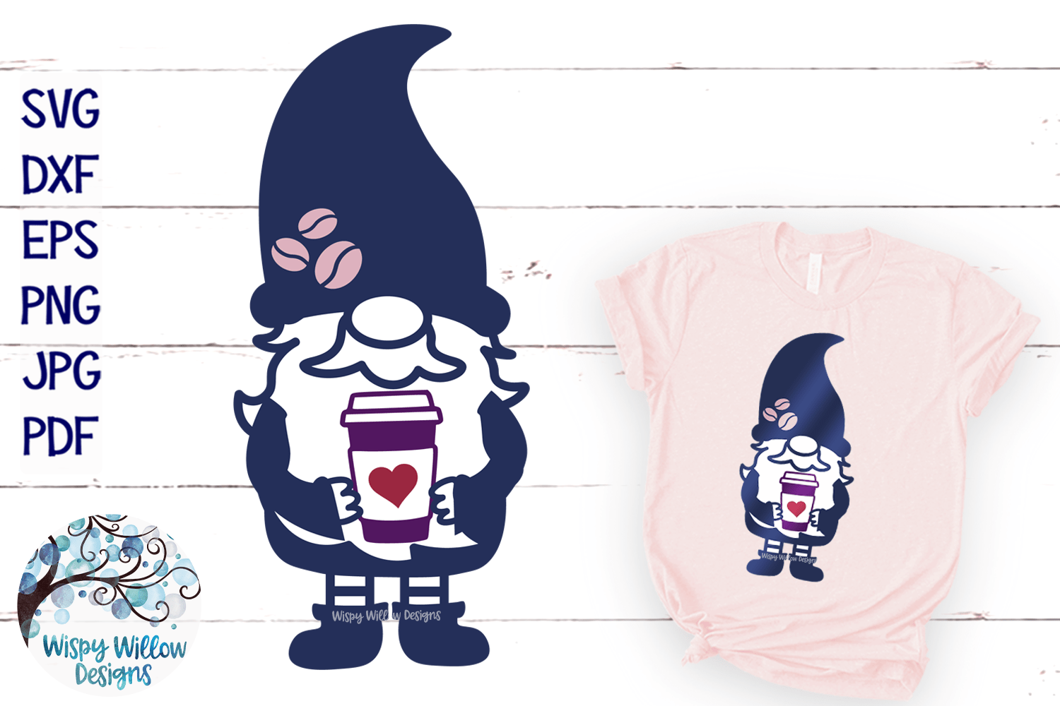 Gnome with Coffee SVG Wispy Willow Designs Company