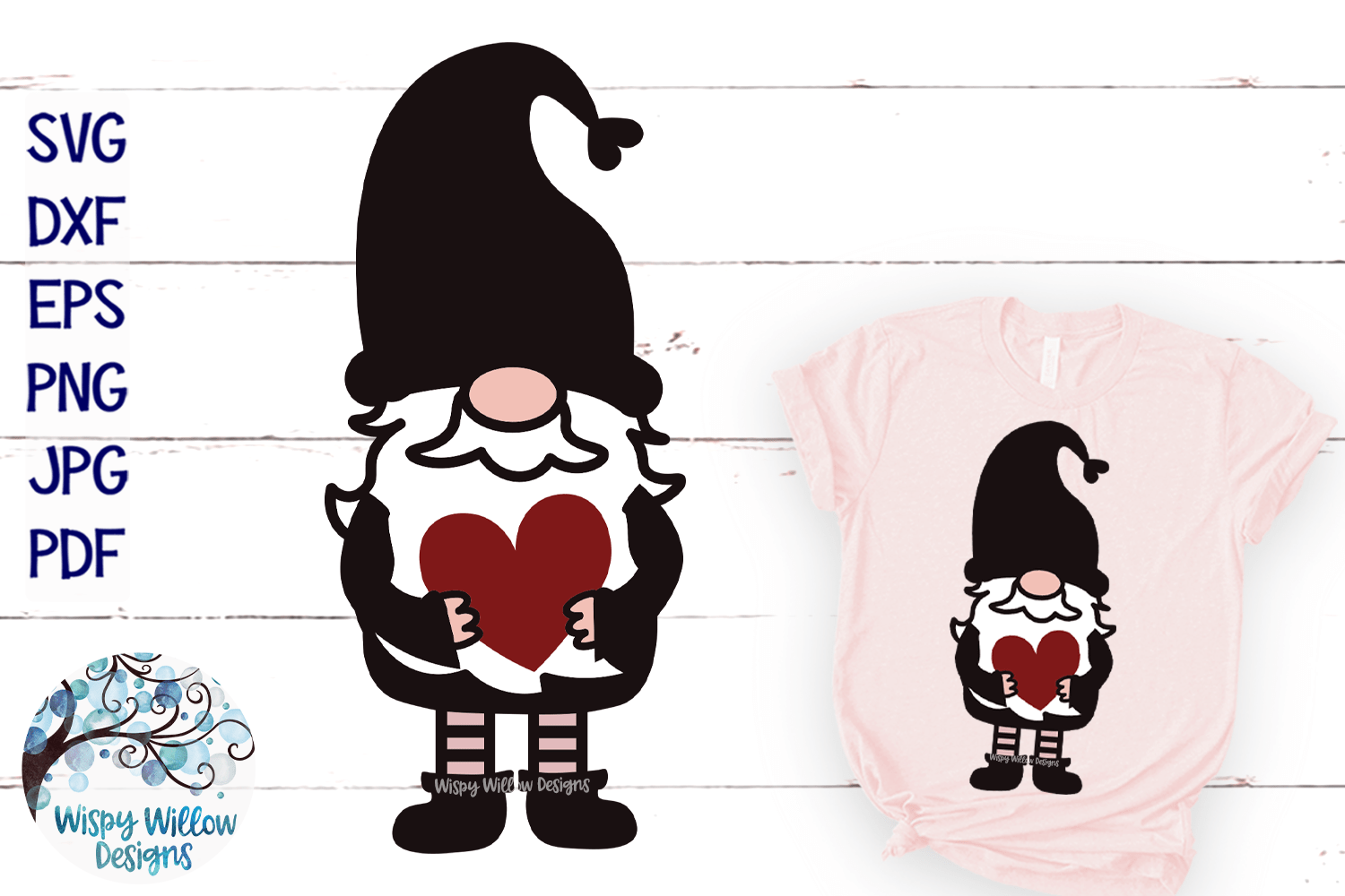 Gnome with Heart SVG Wispy Willow Designs Company