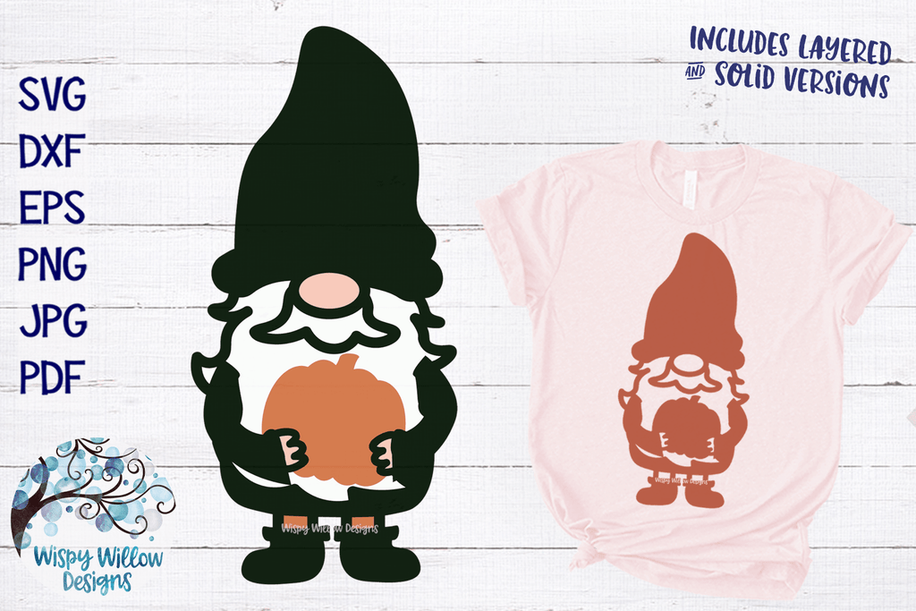 Gnome with Pumpkin SVG Wispy Willow Designs Company