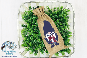 Gnome with Wine SVG Wispy Willow Designs Company