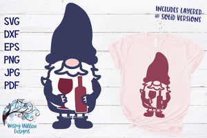 Gnome with Wine SVG Wispy Willow Designs Company