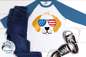 Golden Retriever Dog with American Flag Sunglasses SVG Wispy Willow Designs Company