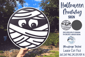 Halloween Mummy Round Sign SVG for Glowforge or Laser Cutter Wispy Willow Designs Company