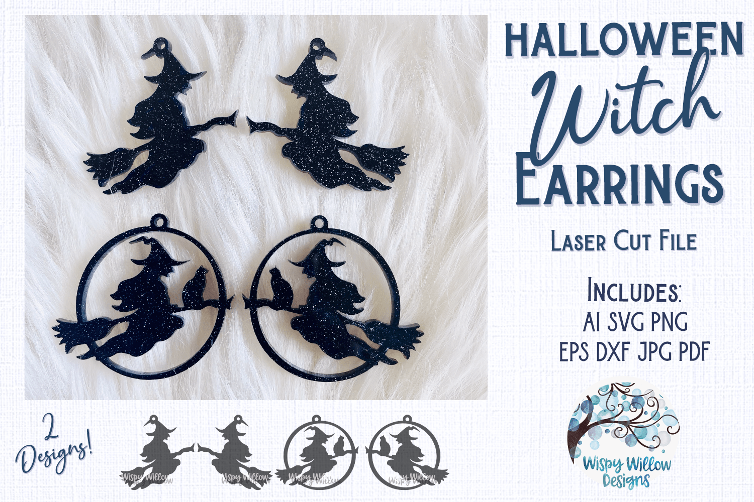 Halloween Witch Earrings for Laser SVG Wispy Willow Designs Company