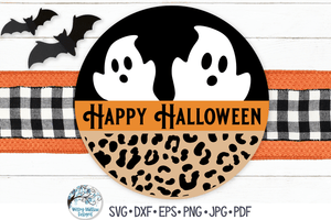 Happy Halloween Round Sign SVG | Leopard Print and Ghosts Wispy Willow Designs Company
