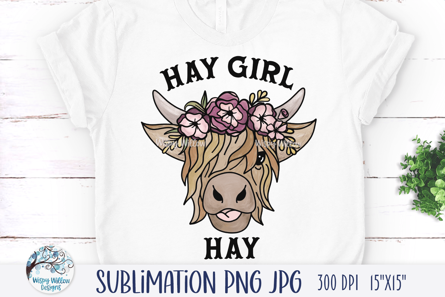 Hay Girl Hay Floral Highland Cow Sublimation Png Wispy Willow Designs Company