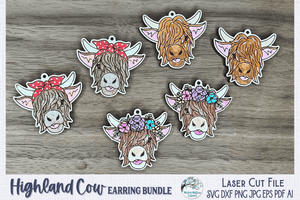 Highland Cow Earrings for Glowforge or Laser Cutter Wispy Willow Designs Company