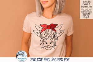 Highland Cow with Bandana SVG Wispy Willow Designs Company