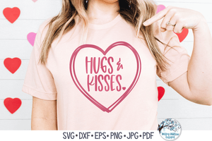 Hugs and Kisses Sketch Heart SVG | Valentine's Day Cut File Wispy Willow Designs Company
