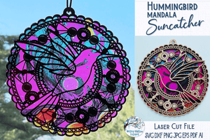 Hummingbird Mandala Suncatcher for Glowforge Laser Wispy Willow Designs Company