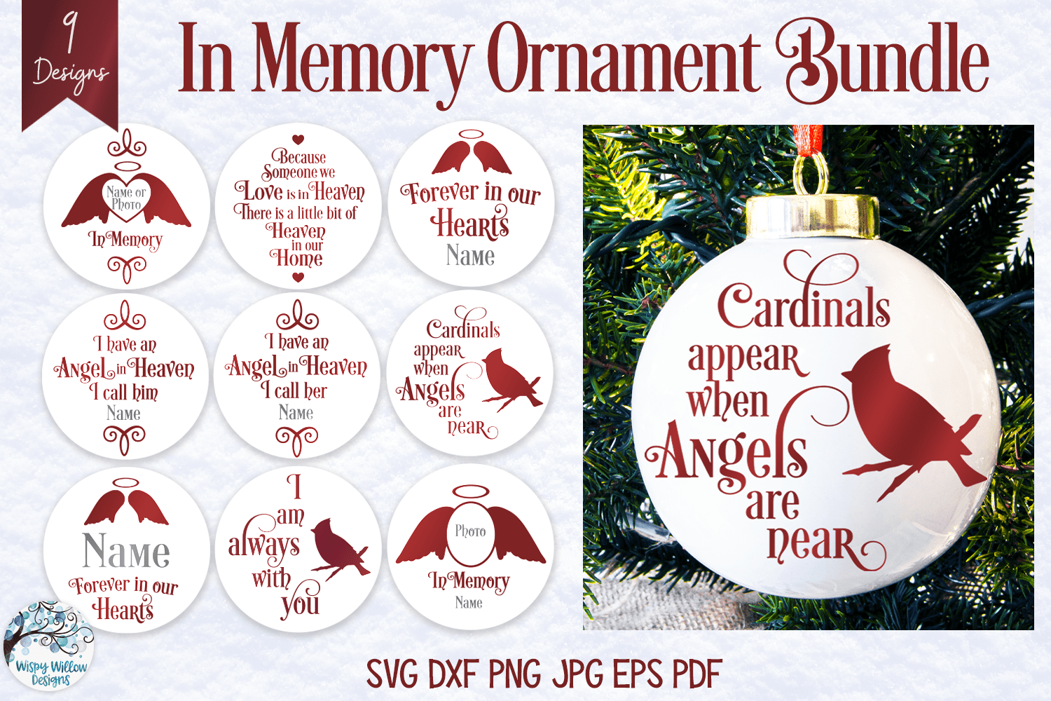 In Memory Round Ornament SVG Bundle | Christmas SVGs Wispy Willow Designs Company