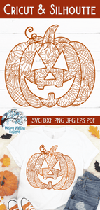 Jack O Lantern Pumpkin Zentangle SVG Wispy Willow Designs Company